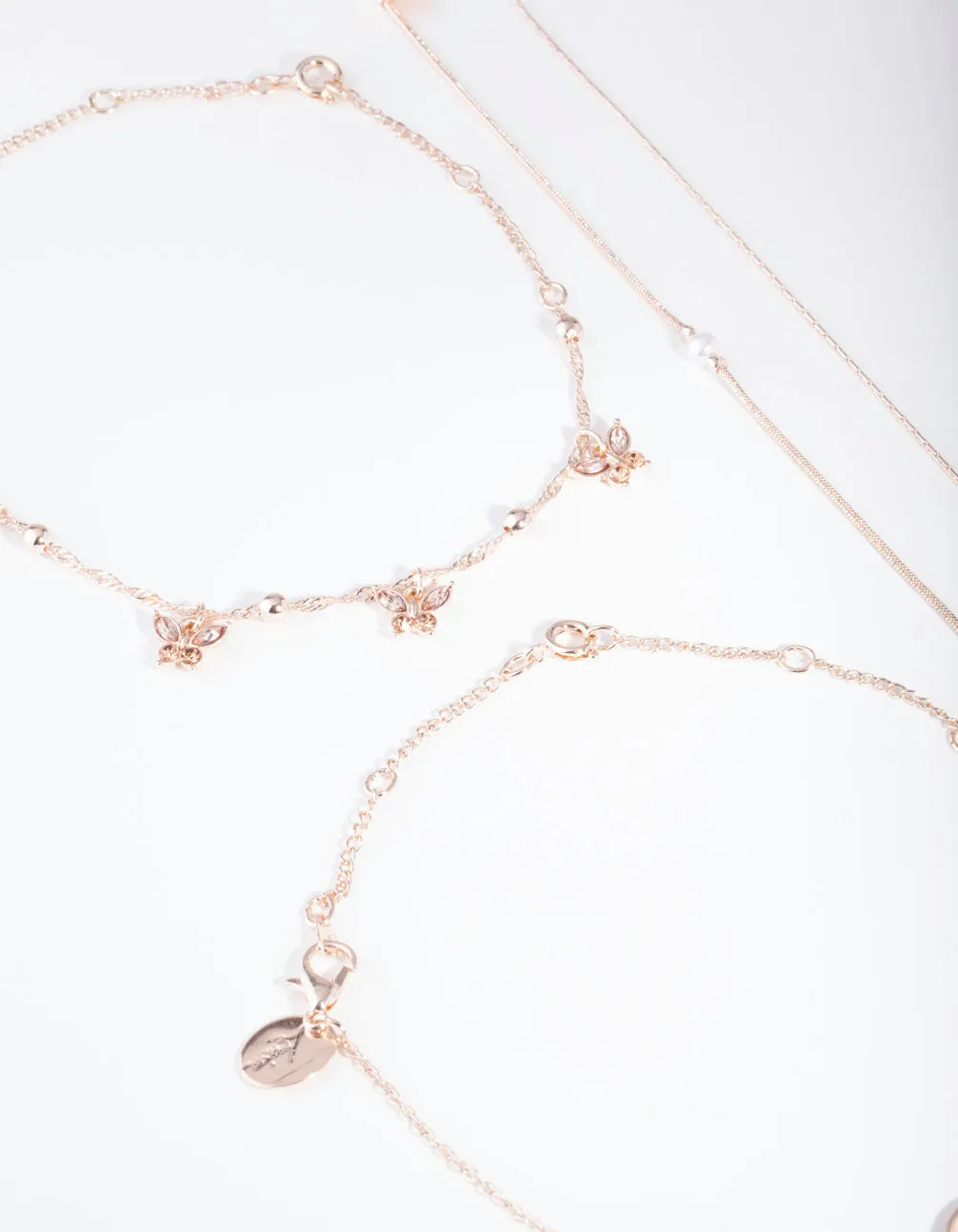 Rose Gold Butterfly Anklet & Bracelet 4 4-Pack Set
