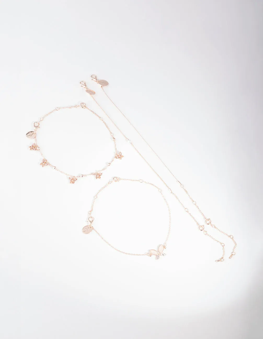Rose Gold Butterfly Anklet & Bracelet 4 4-Pack Set