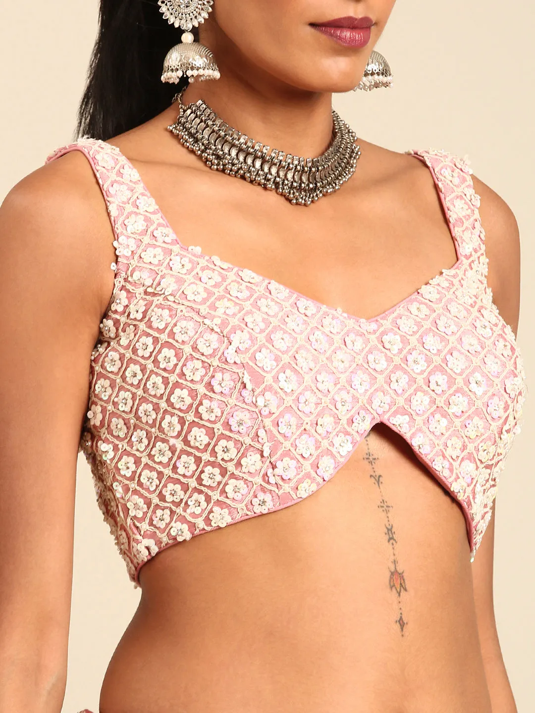Rose Gold Chinon Sequins and Zarkan embroidery Semi-Stitched Lehenga choli & Dupatta