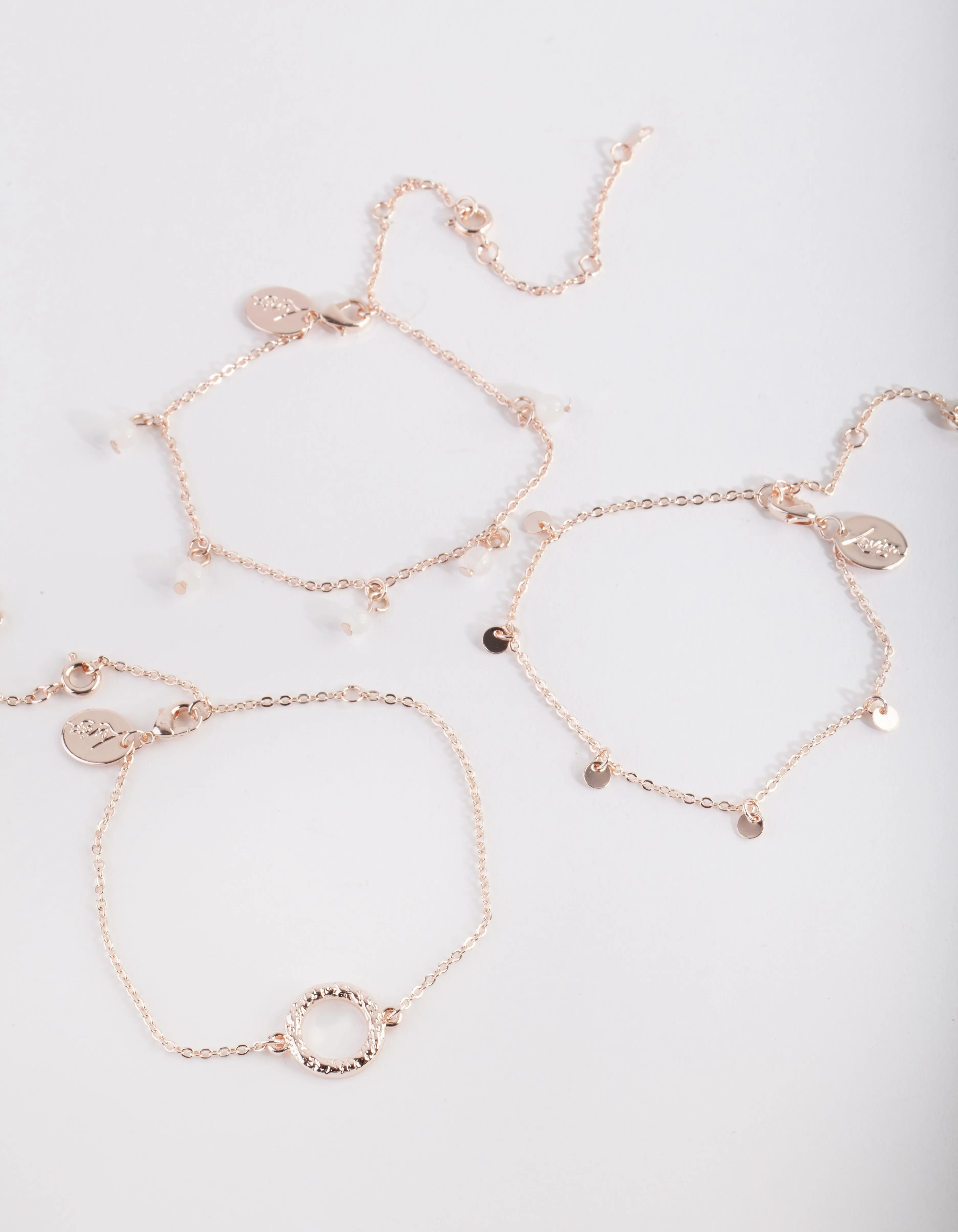 Rose Gold Jingly Crater Bracelet Anklet 3 Pack