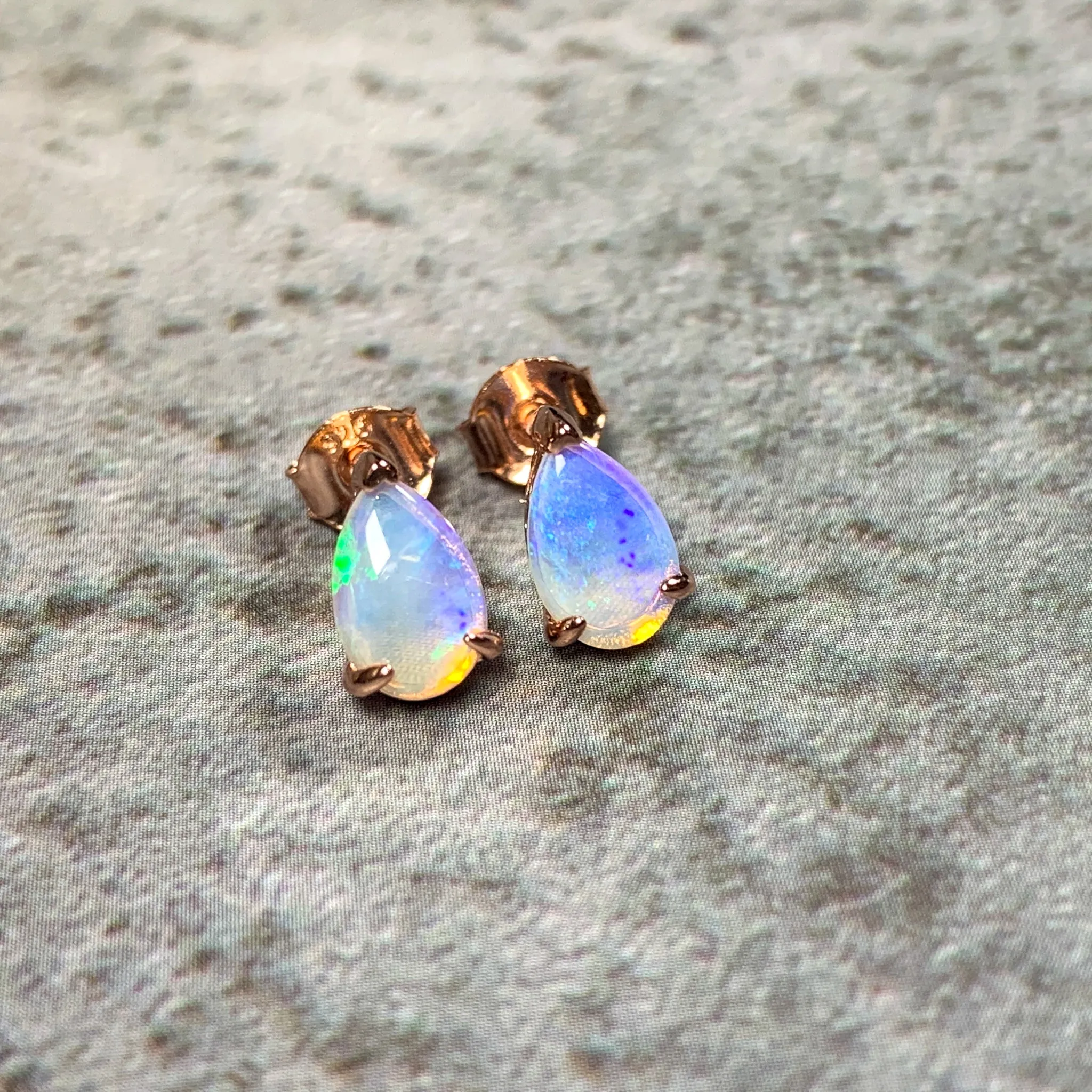 Rose Gold plated silver 8x5mm Pear shape White Opal studs