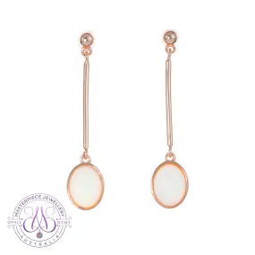 Rose Gold plated Sterling Silver White Opal dangling bar style earrings