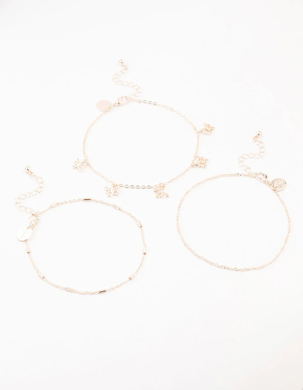 Rose Gold Tab Butterfly Anklets 3-Pack