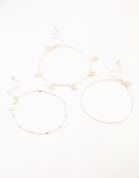 Rose Gold Tab Butterfly Anklets 3-Pack