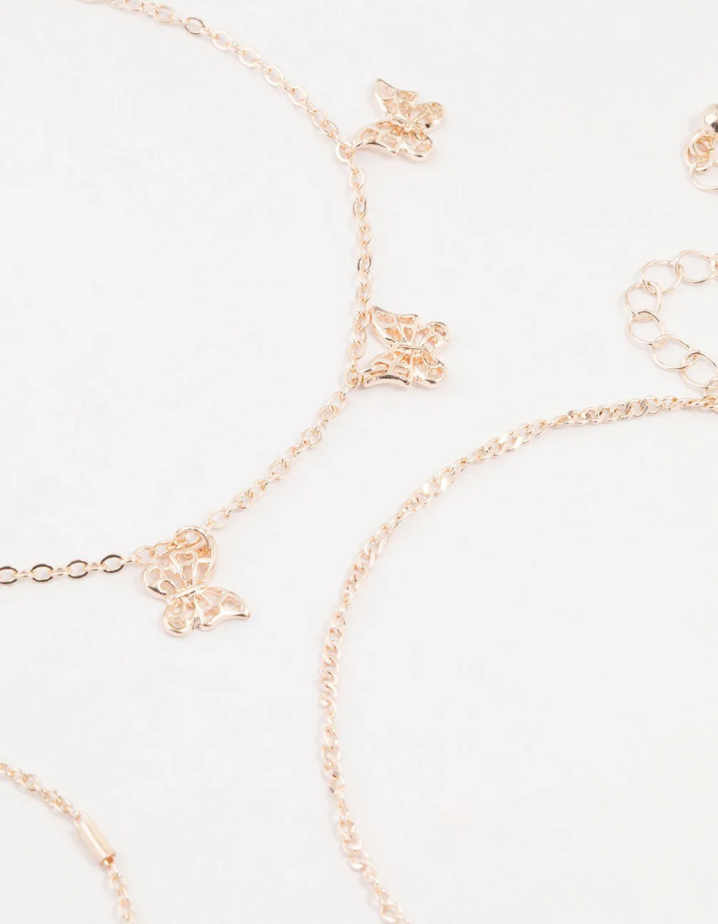 Rose Gold Tab Butterfly Anklets 3-Pack