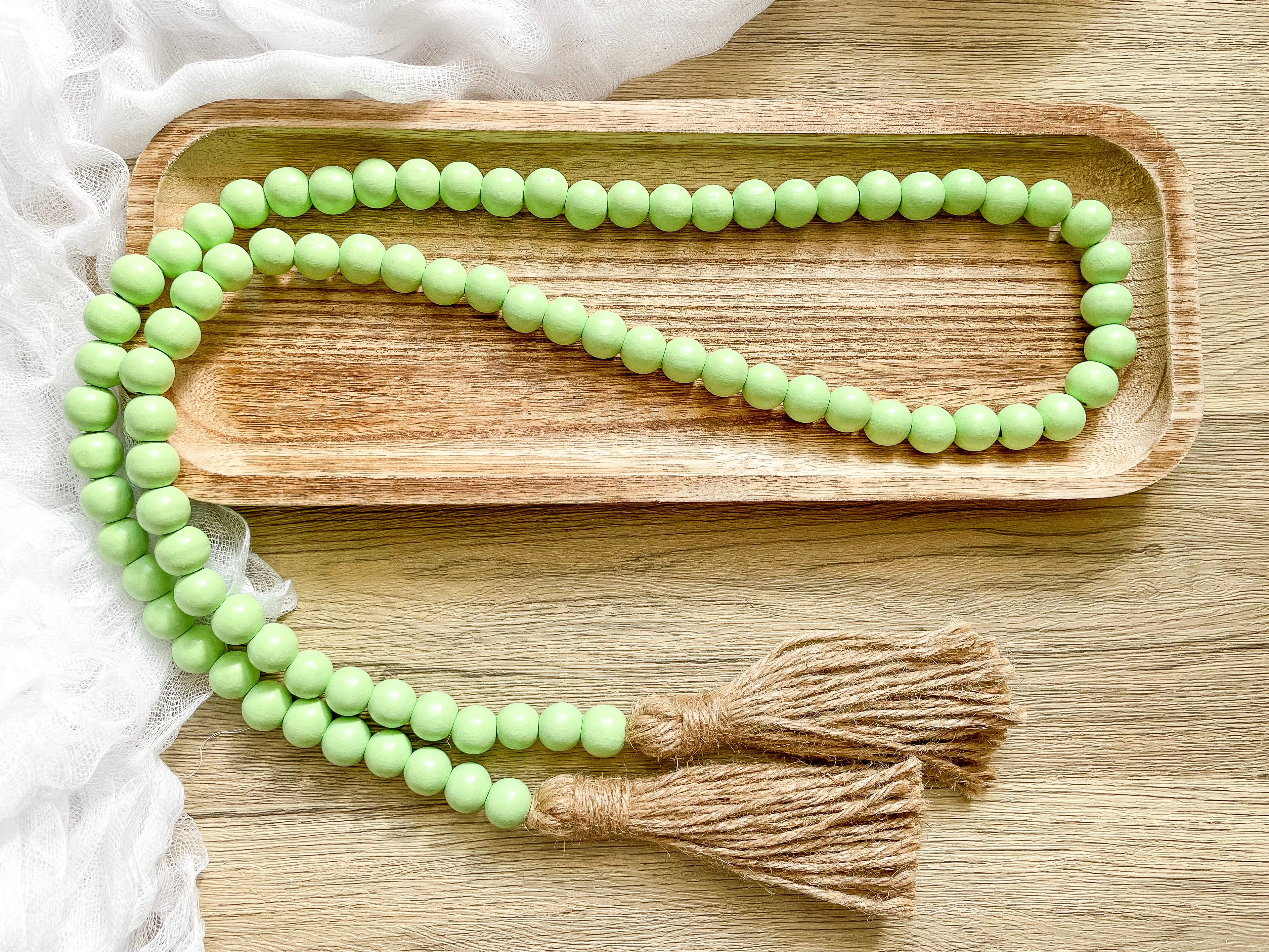 Set of 2 Light Green and Light Purple Wooden Bead Garlands with Tassels