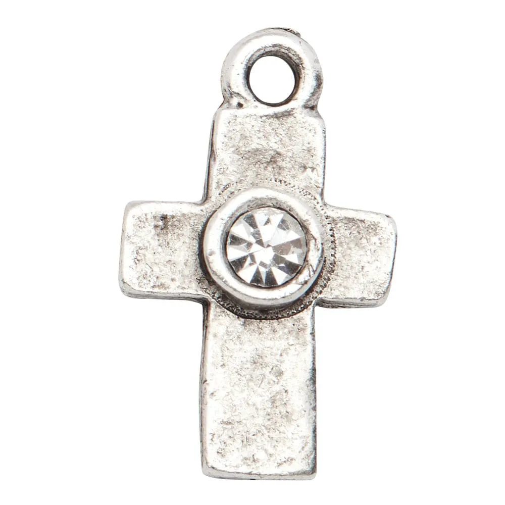 Silver Cross Charm w Clear Crystal
