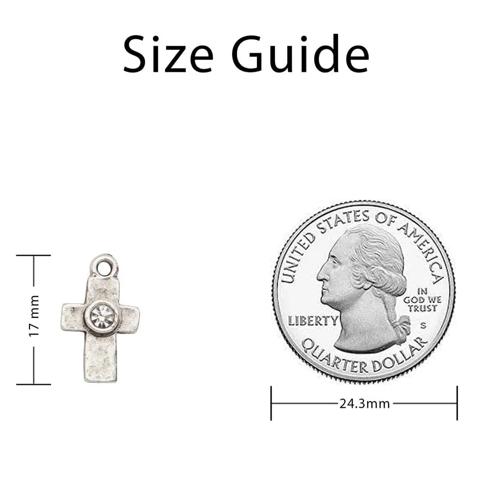 Silver Cross Charm w Clear Crystal