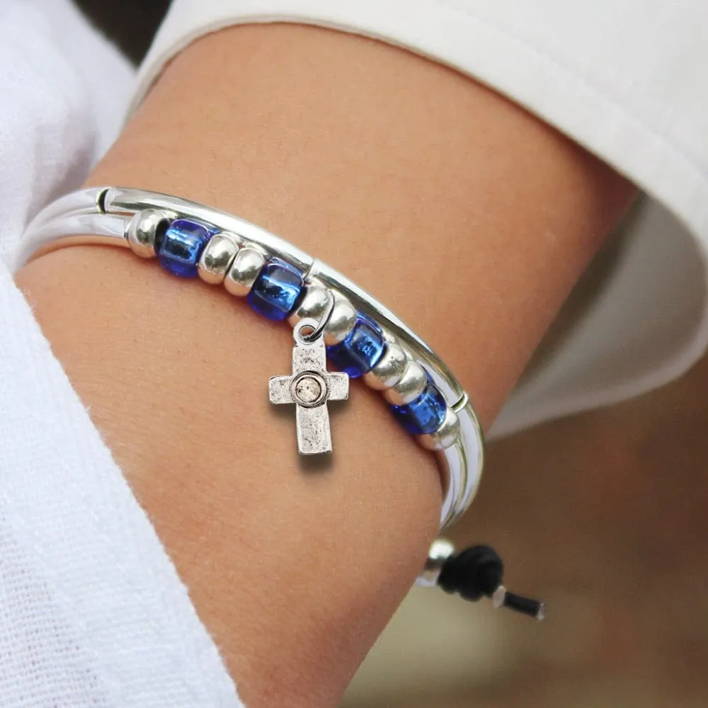 Silver Cross Charm w Clear Crystal