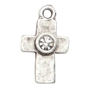 Silver Cross Charm w Clear Crystal
