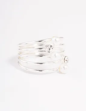 Silver Diamante & Pearl Twisted Ring