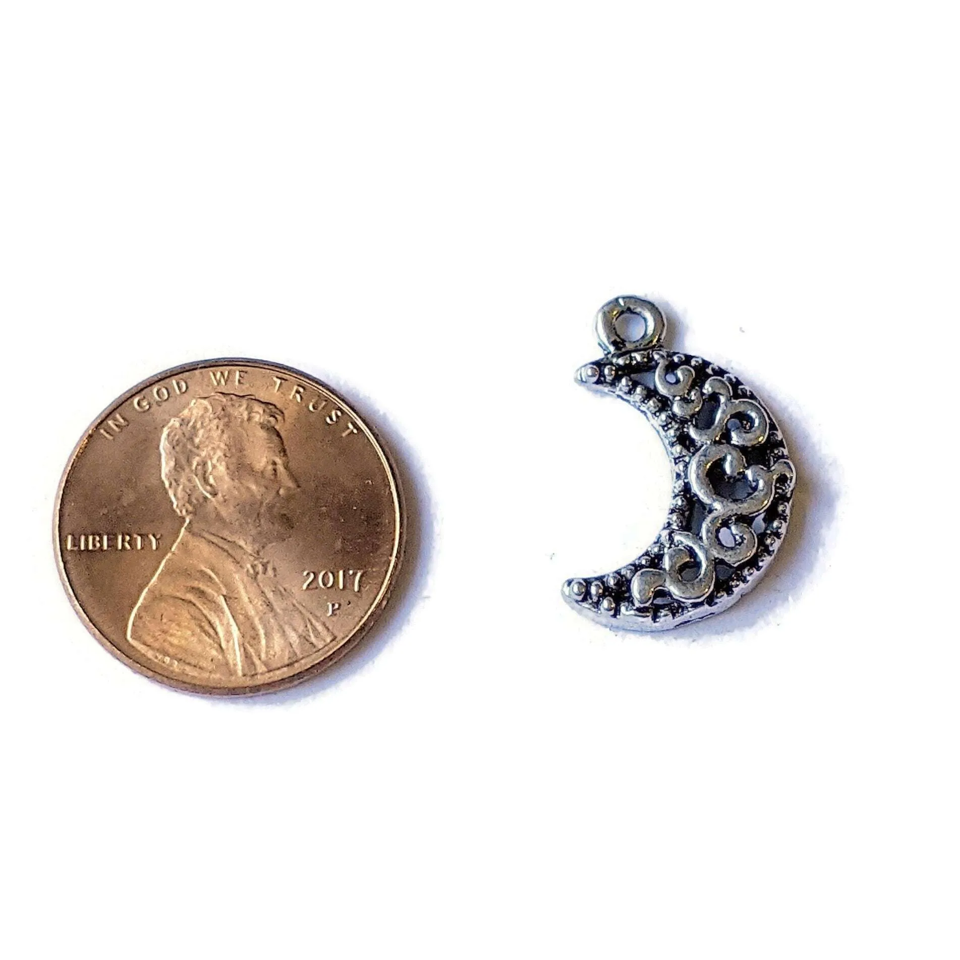 Silver Filigree Crescent Moon Charm