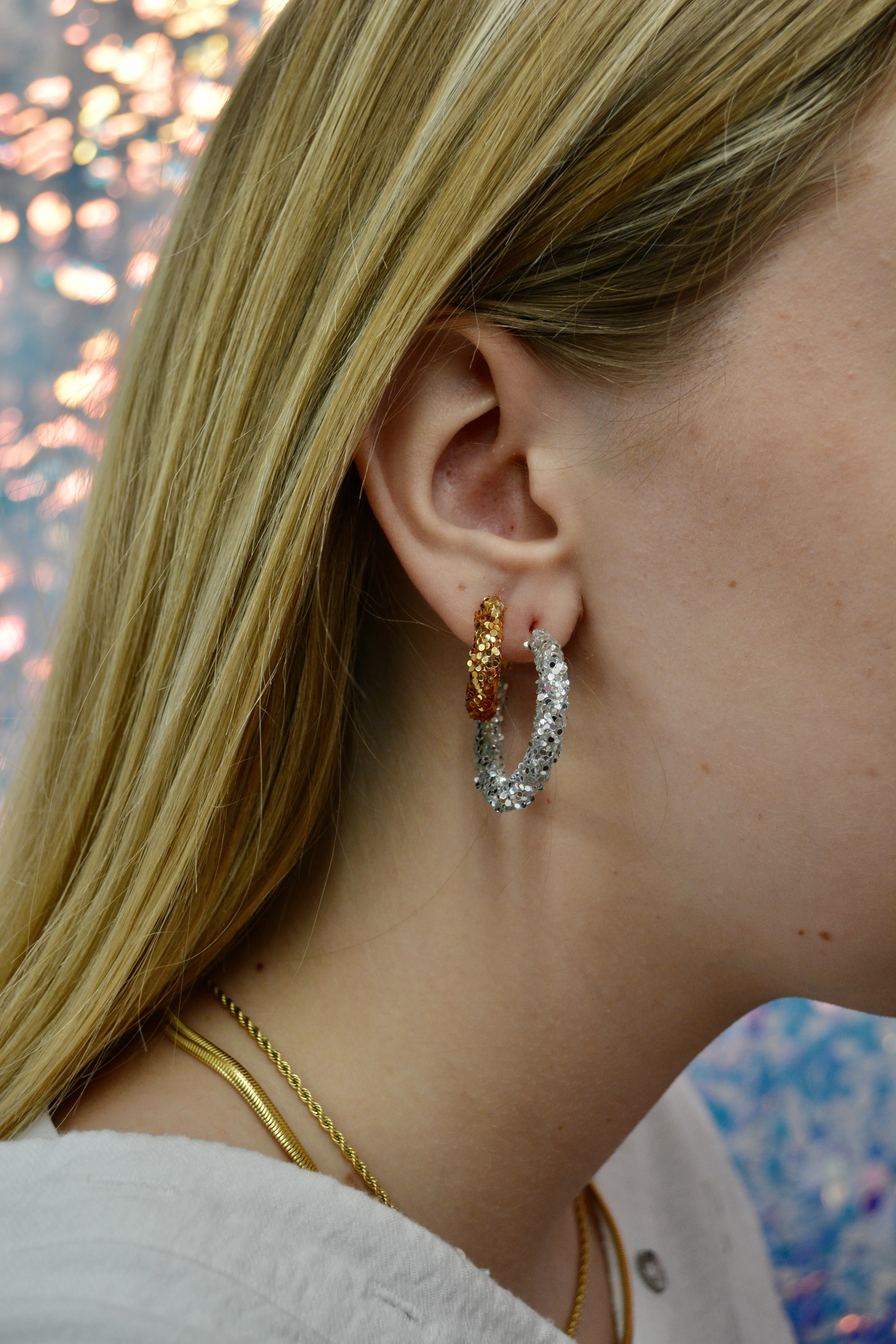Silver Glitter Hoops