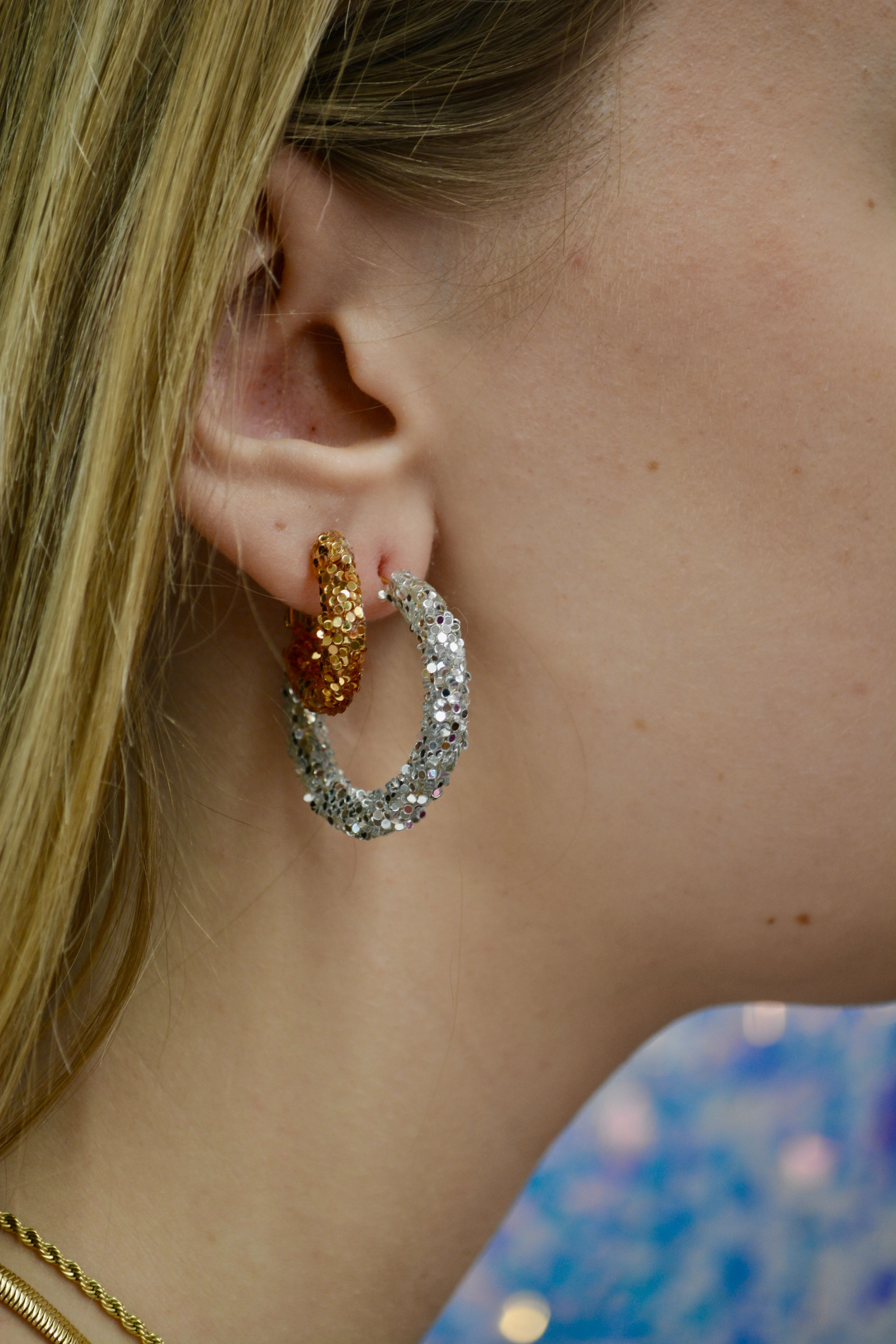 Silver Glitter Hoops