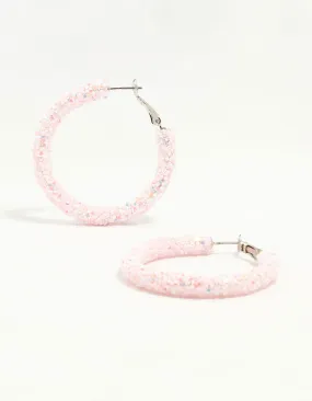 Silver Pink Glitter Hoop Earrings