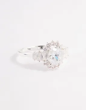 Silver Plated Oval Baguette Grand Ring