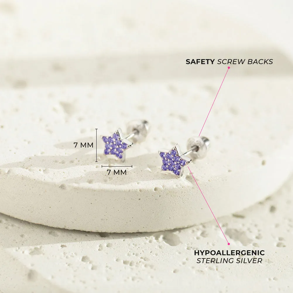 Sparking CZ Stars Baby / Toddler / Kids Earrings Screw Back - Sterling Silver