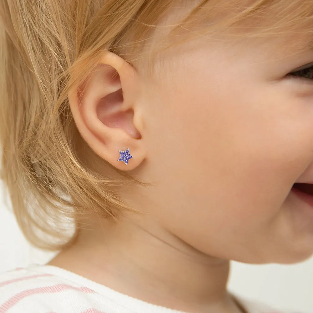 Sparking CZ Stars Baby / Toddler / Kids Earrings Screw Back - Sterling Silver
