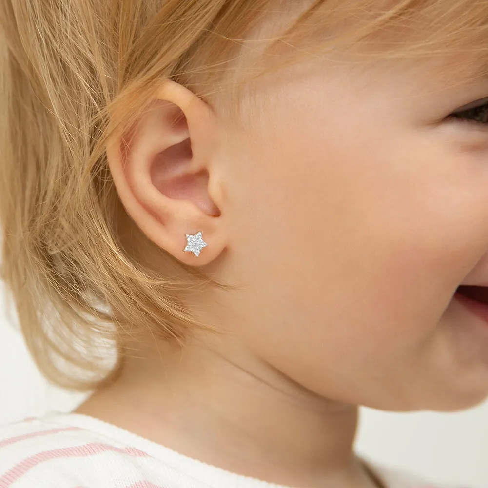 Sparking CZ Stars Baby / Toddler / Kids Earrings Screw Back - Sterling Silver