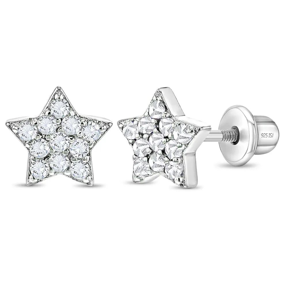 Sparking CZ Stars Baby / Toddler / Kids Earrings Screw Back - Sterling Silver