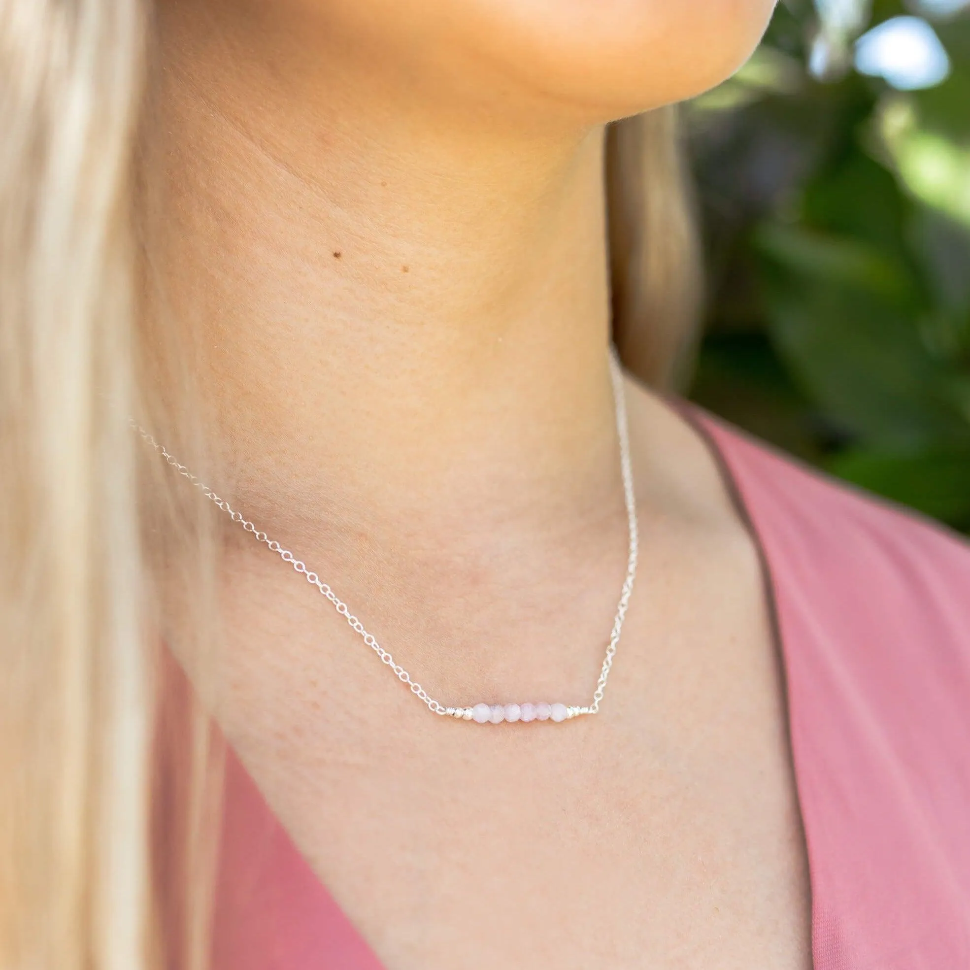 Sparkling Kunzite Faceted Bead Bar Necklace