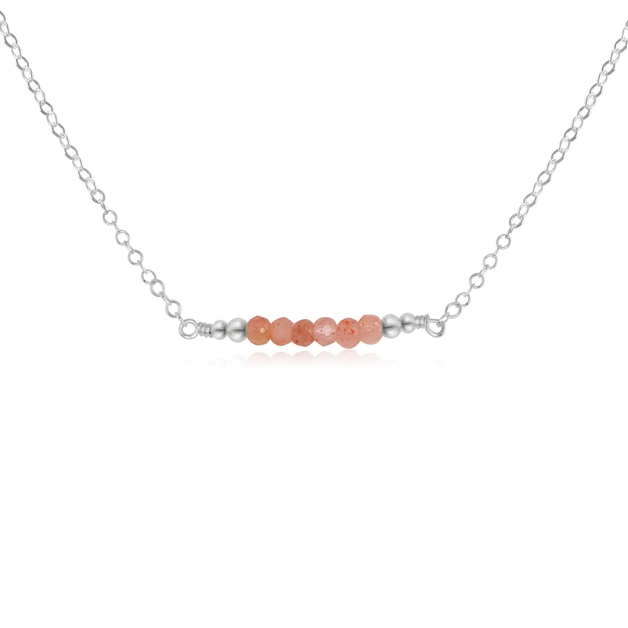 Sparkling Orange Sunstone Faceted Bead Bar Necklace