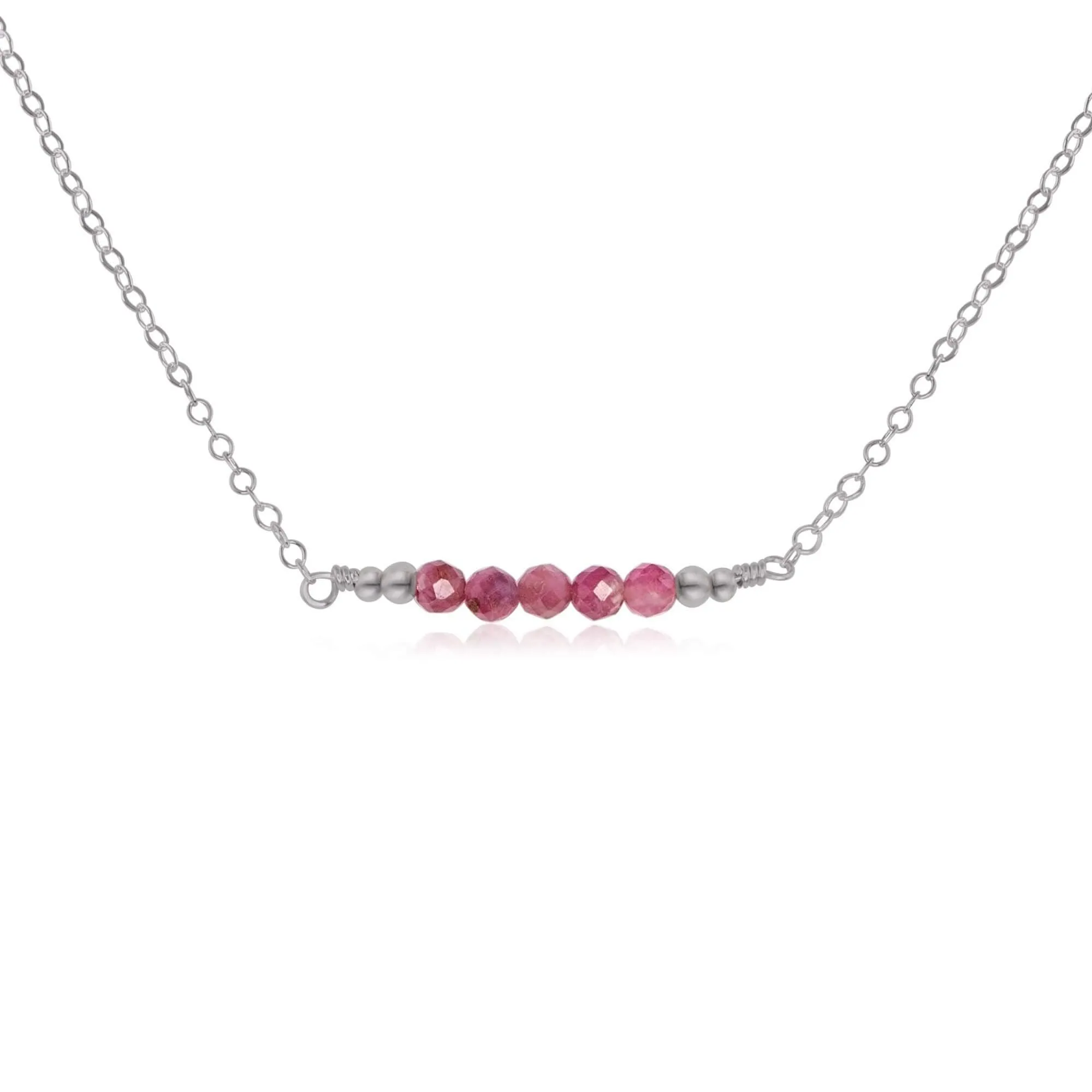 Sparkling Pink Tourmaline Faceted Bead Bar Necklace