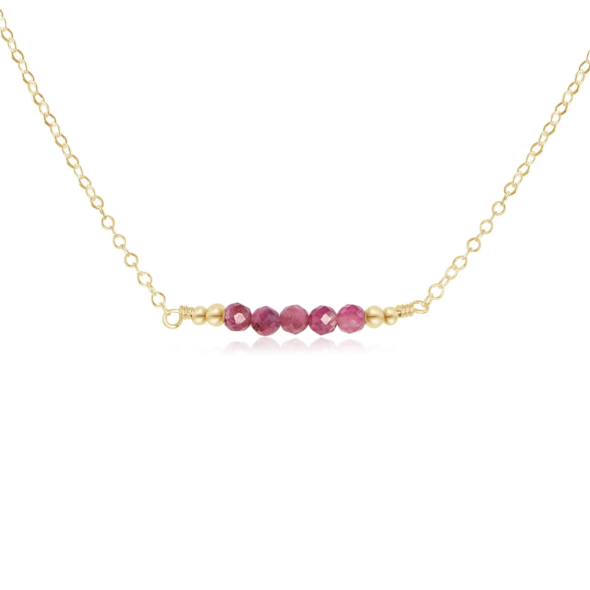 Sparkling Pink Tourmaline Faceted Bead Bar Necklace