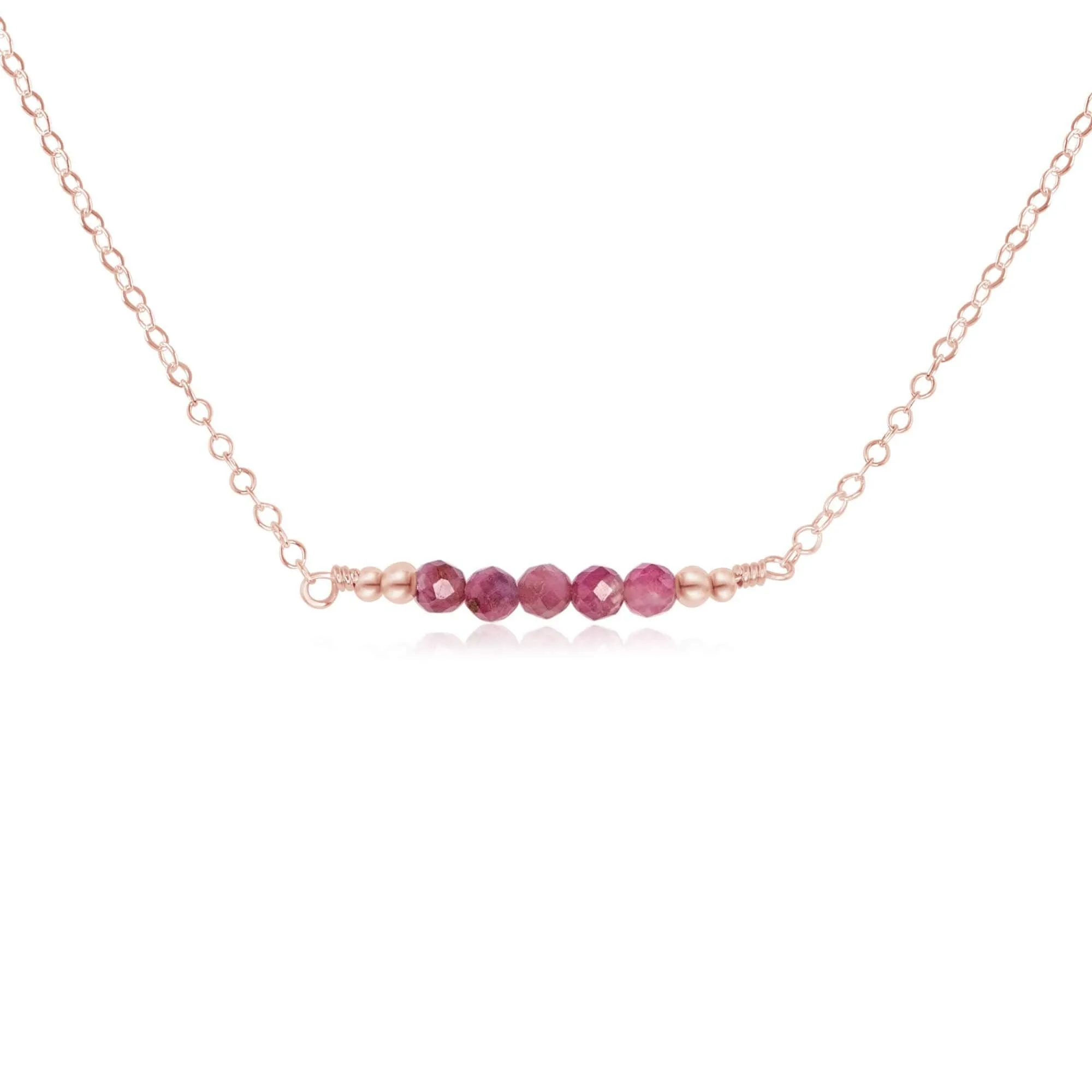 Sparkling Pink Tourmaline Faceted Bead Bar Necklace