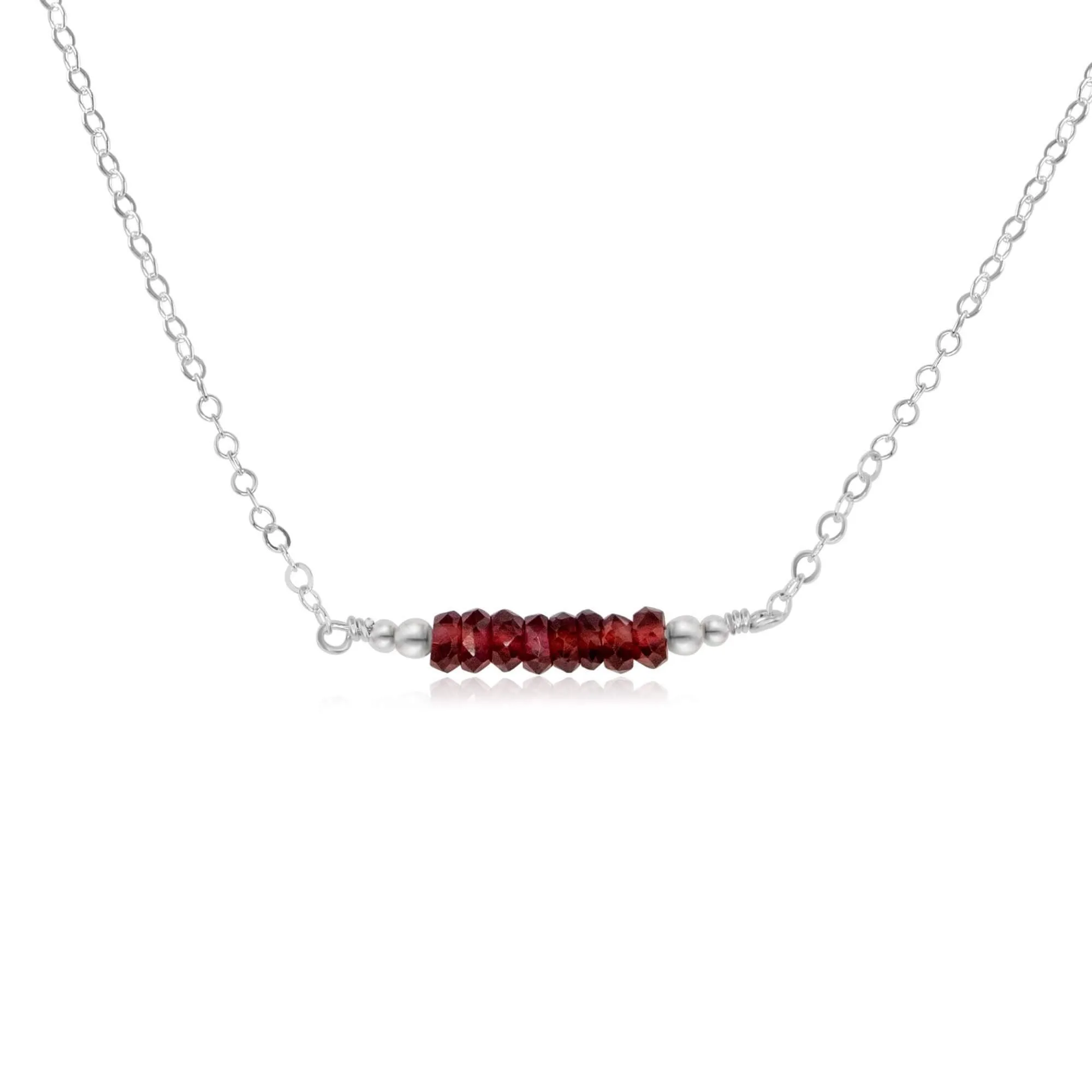 Sparkling Red Garnet Faceted Bead Bar Necklace