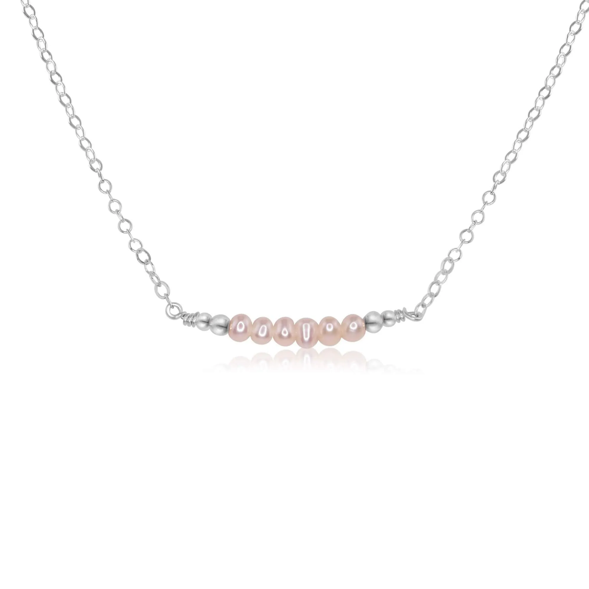 Sparkling White Freshwater Pearl Tiny Bead Bar Necklace