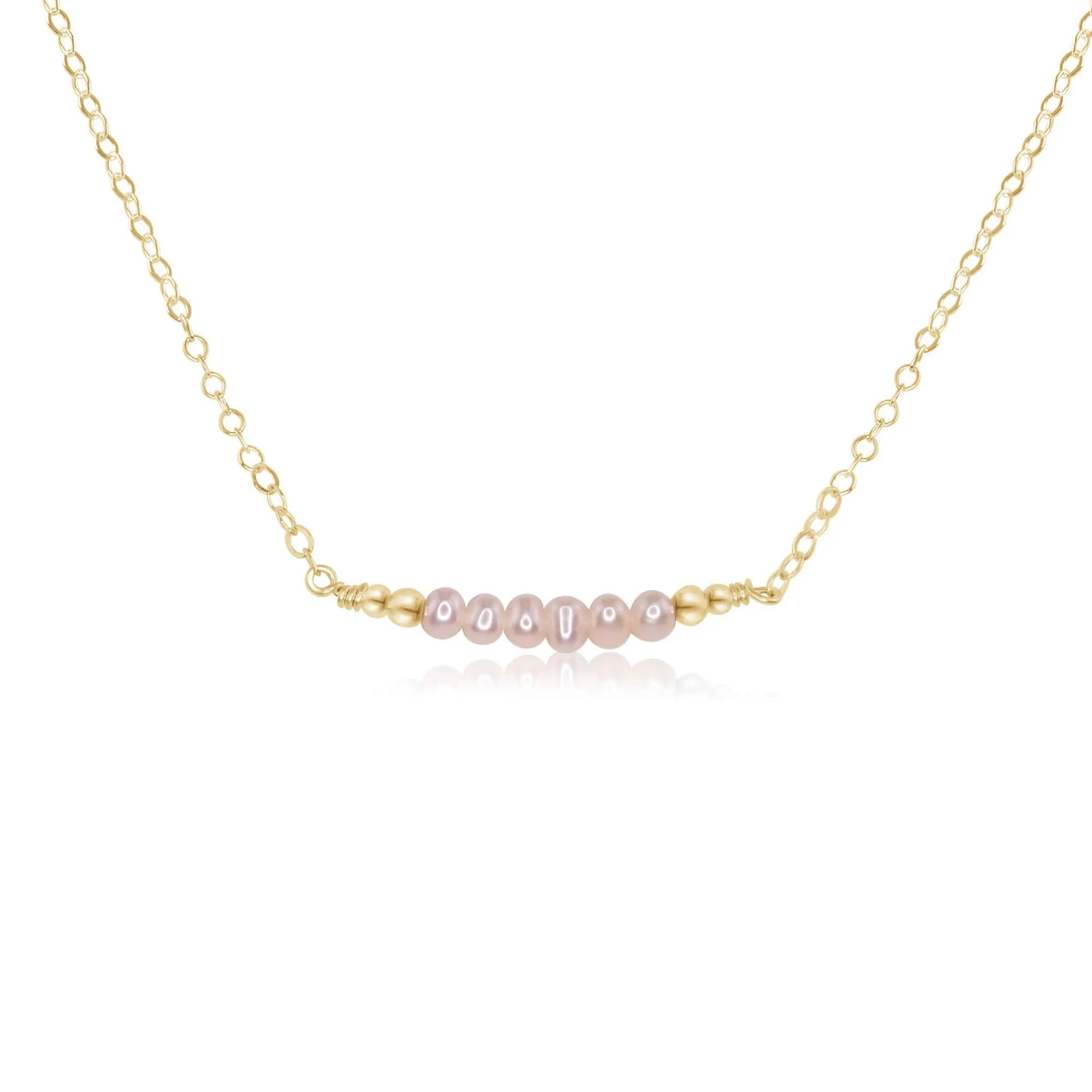 Sparkling White Freshwater Pearl Tiny Bead Bar Necklace