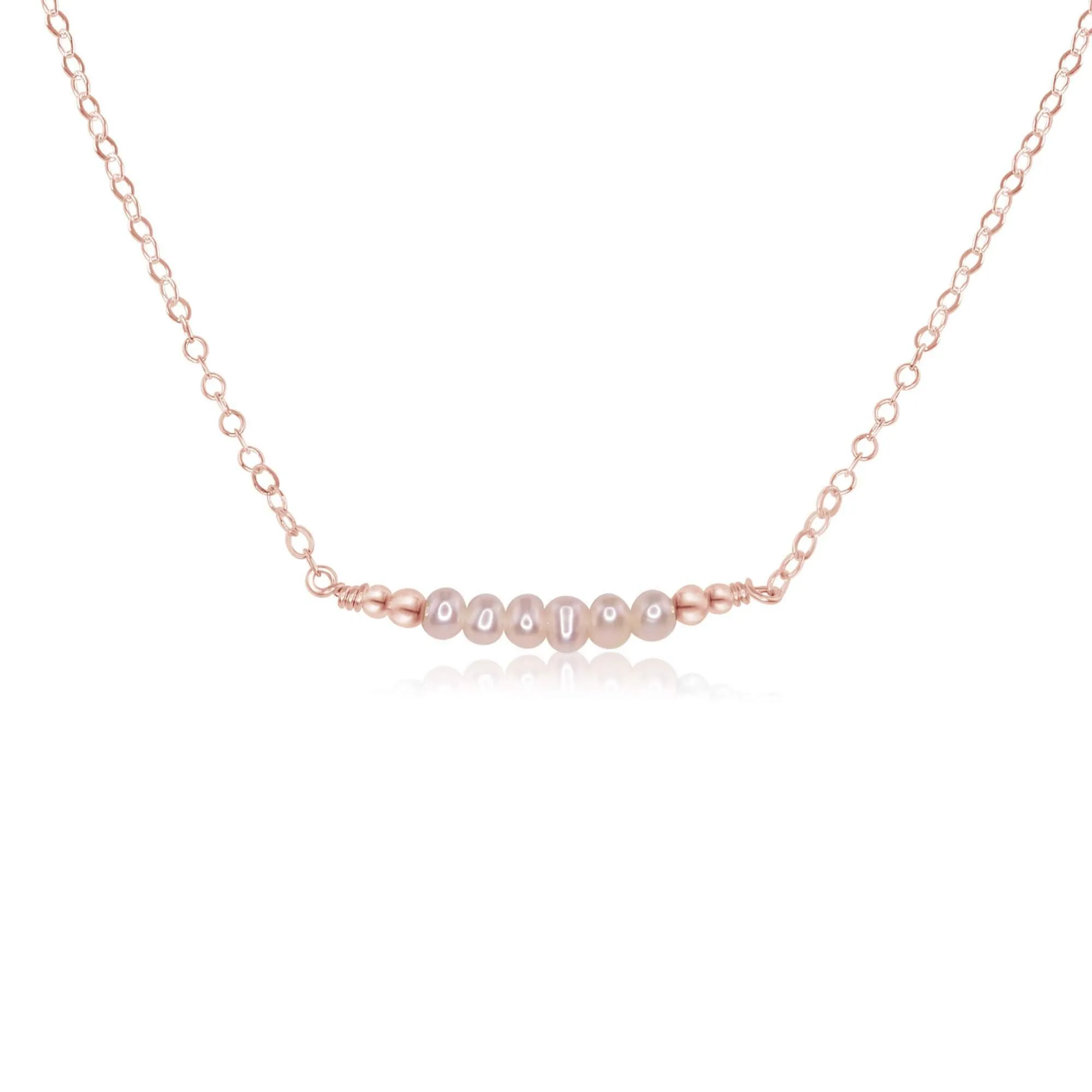 Sparkling White Freshwater Pearl Tiny Bead Bar Necklace