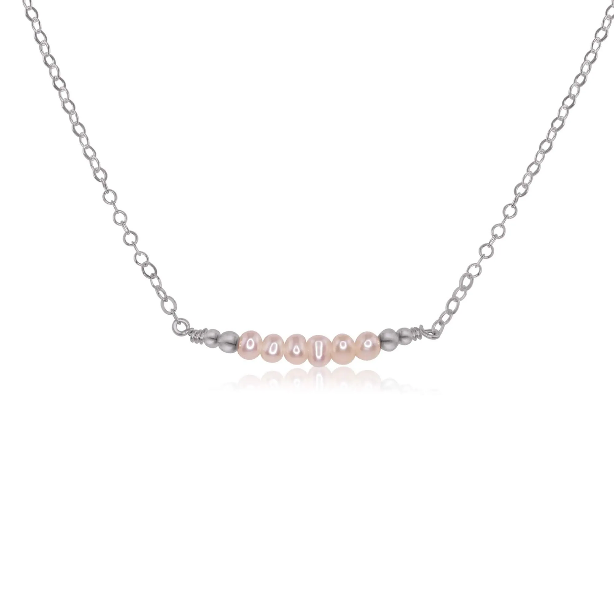 Sparkling White Freshwater Pearl Tiny Bead Bar Necklace