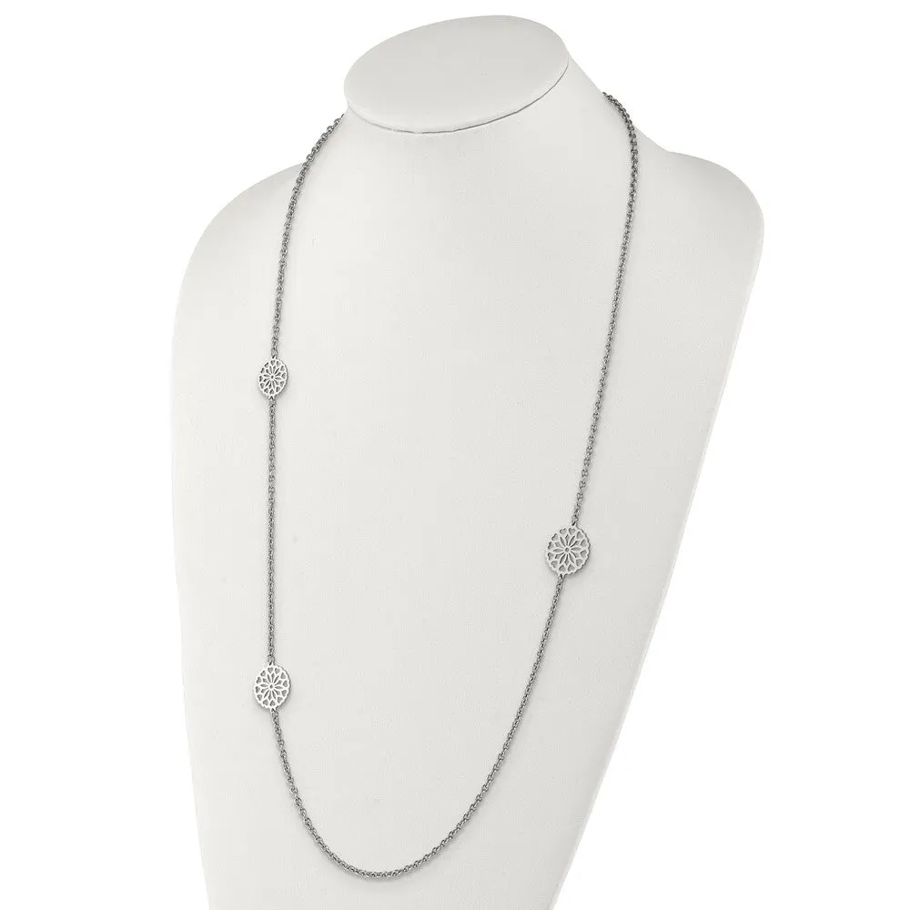 Stainless Steel Polished Flowers 32in. Necklace
