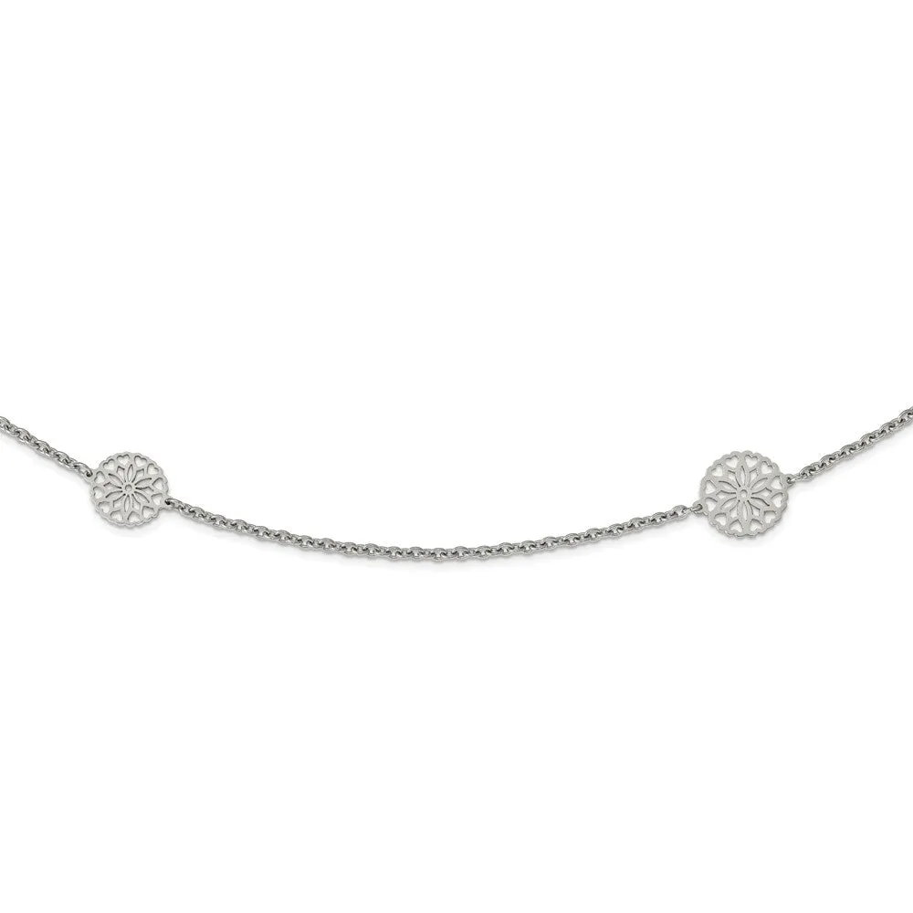 Stainless Steel Polished Flowers 32in. Necklace