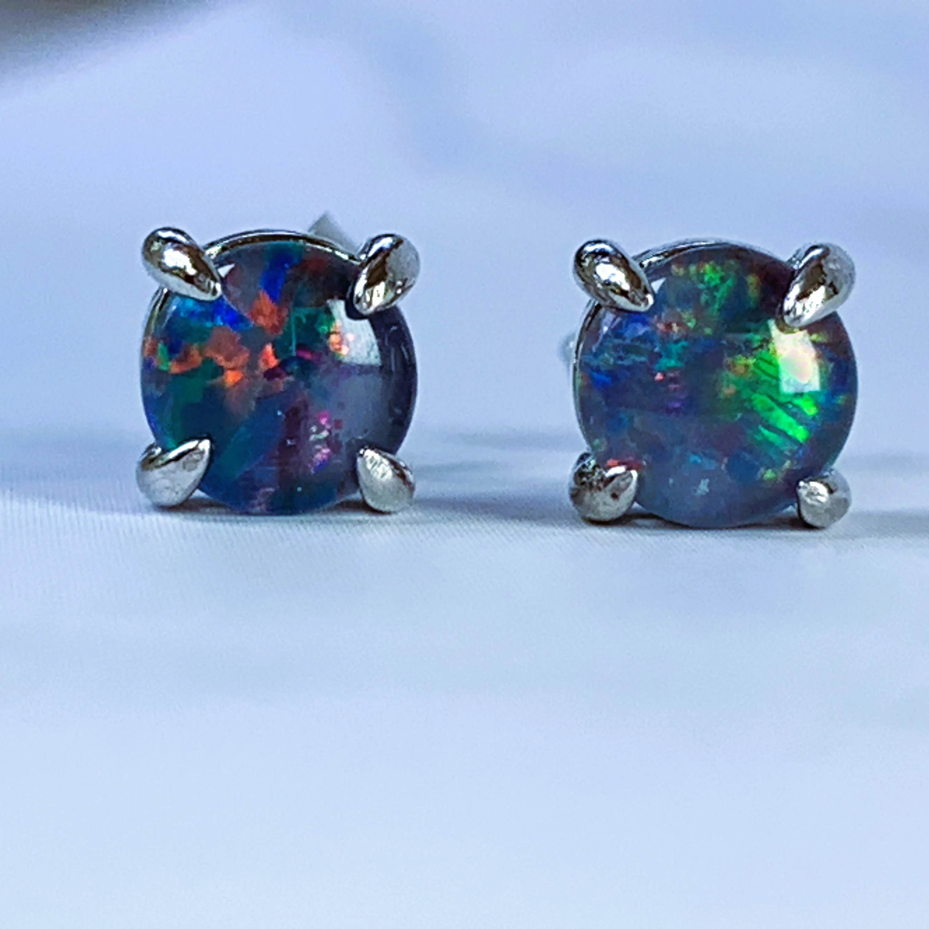 Sterling silver 5mm round Opal triplet claw studs