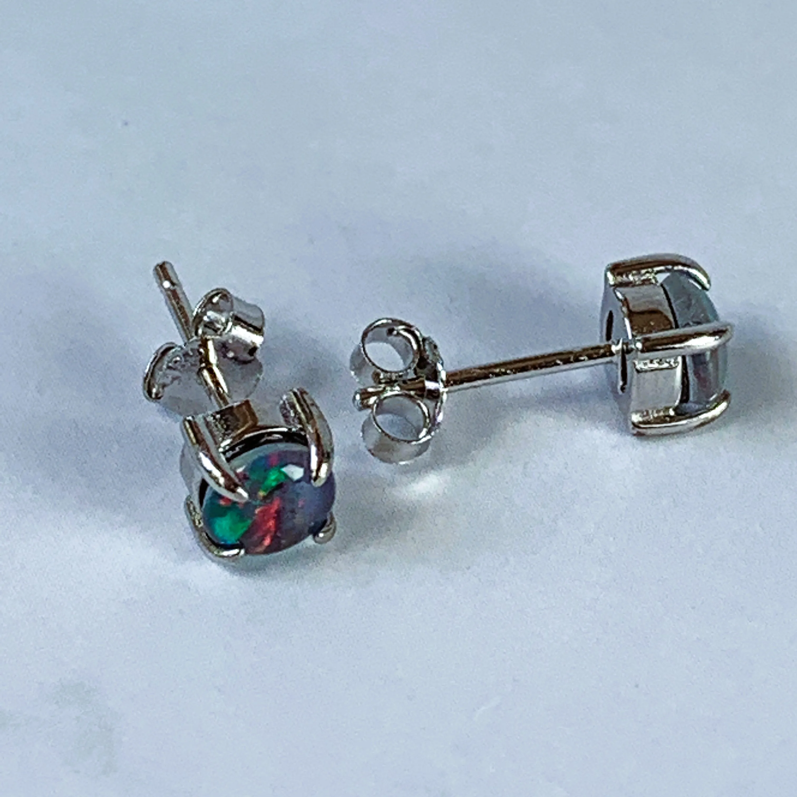 Sterling silver 5mm round Opal triplet claw studs