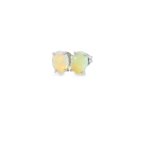 Sterling Silver 7x5mm White Opal claw studs