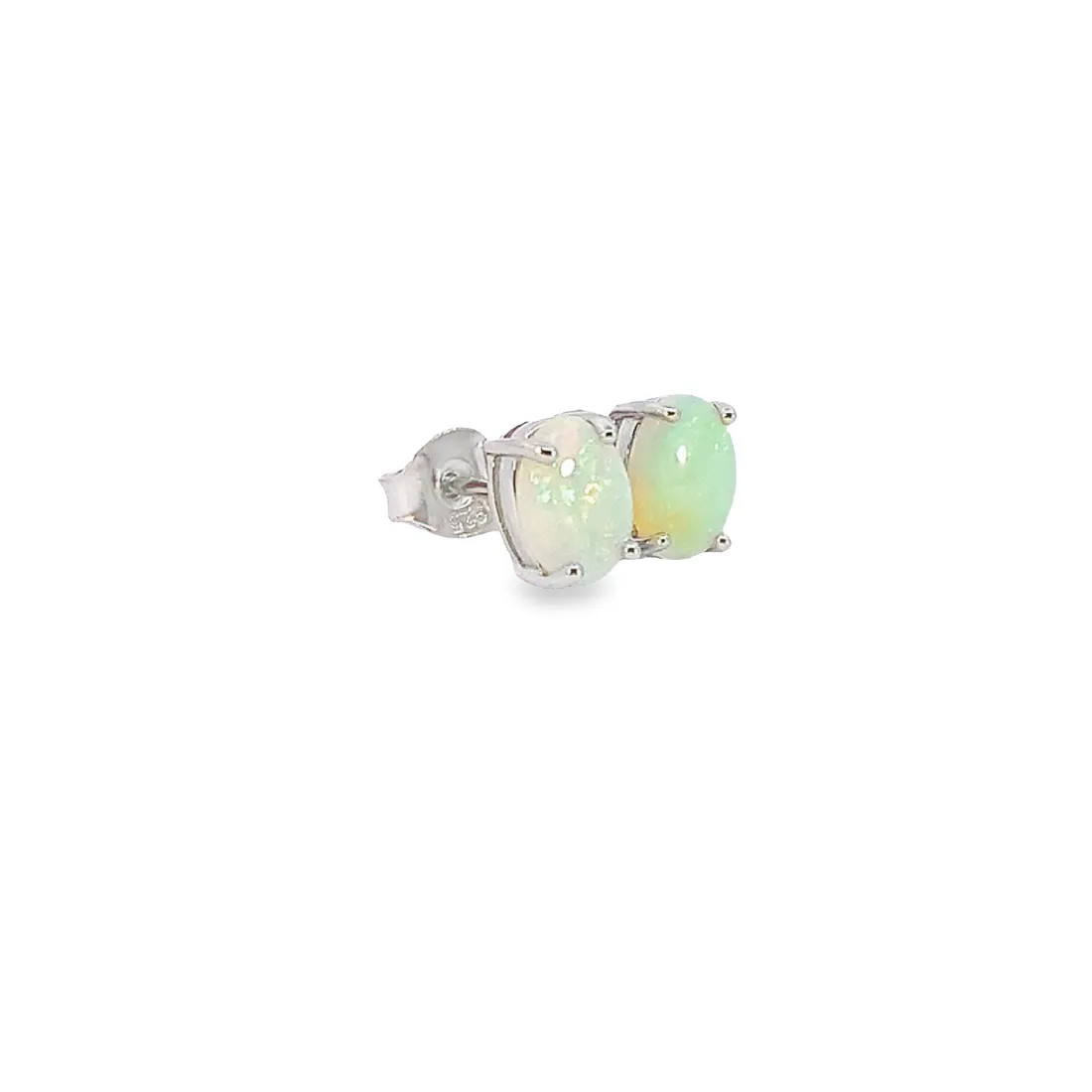 Sterling Silver 7x5mm White Opal claw studs