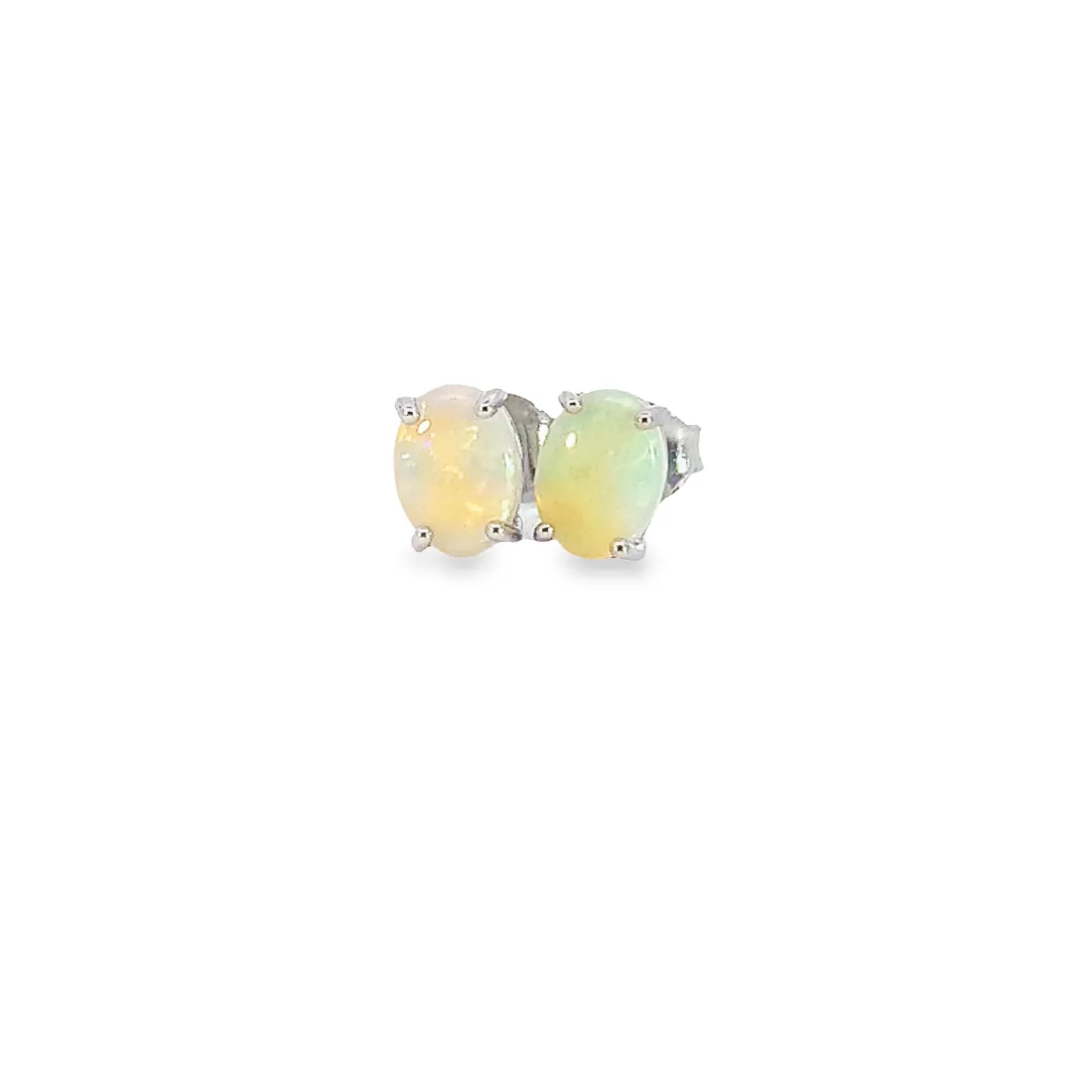 Sterling Silver 7x5mm White Opal claw studs