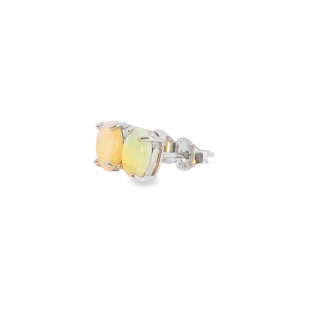 Sterling Silver 7x5mm White Opal claw studs