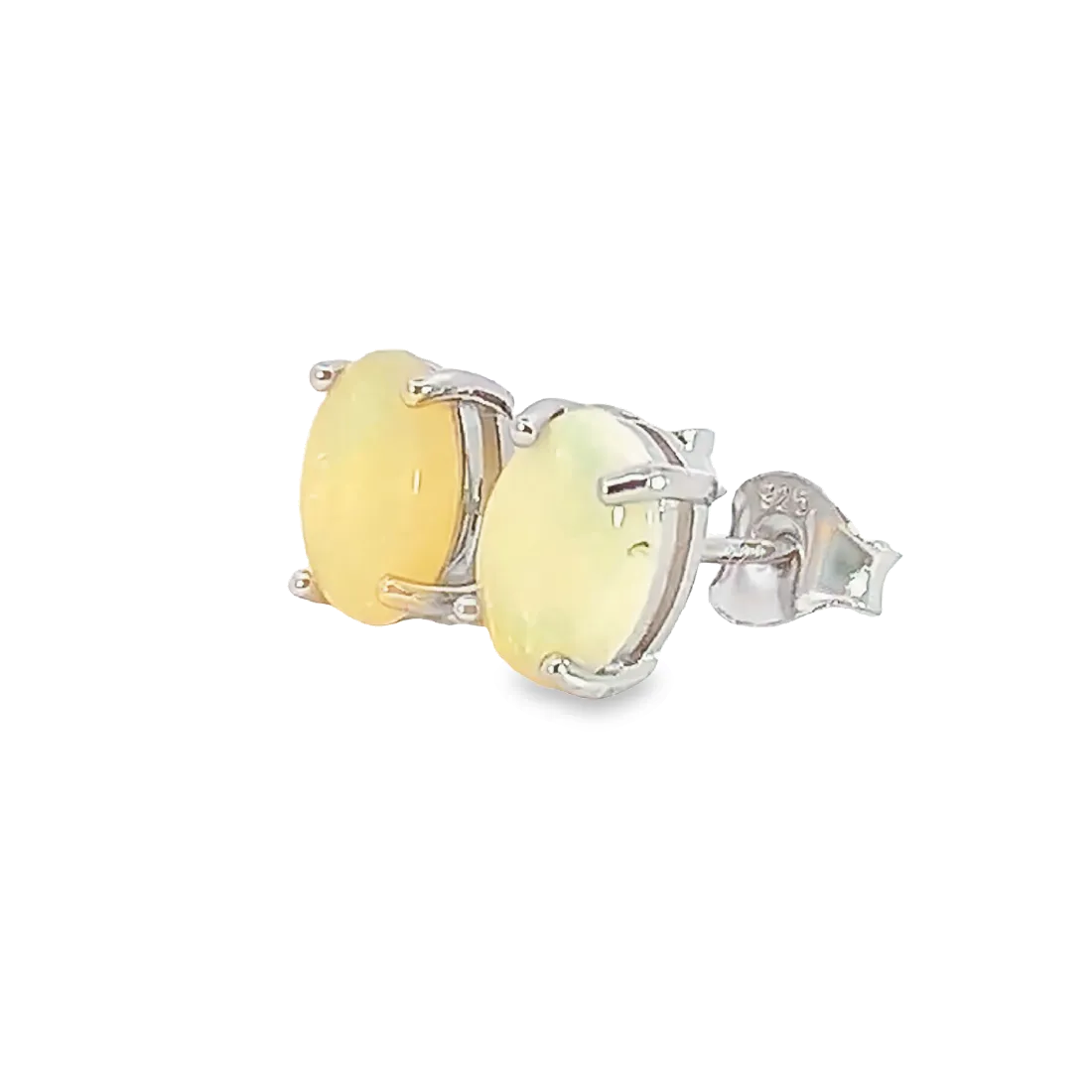 Sterling Silver 8x6mm White Opal studs