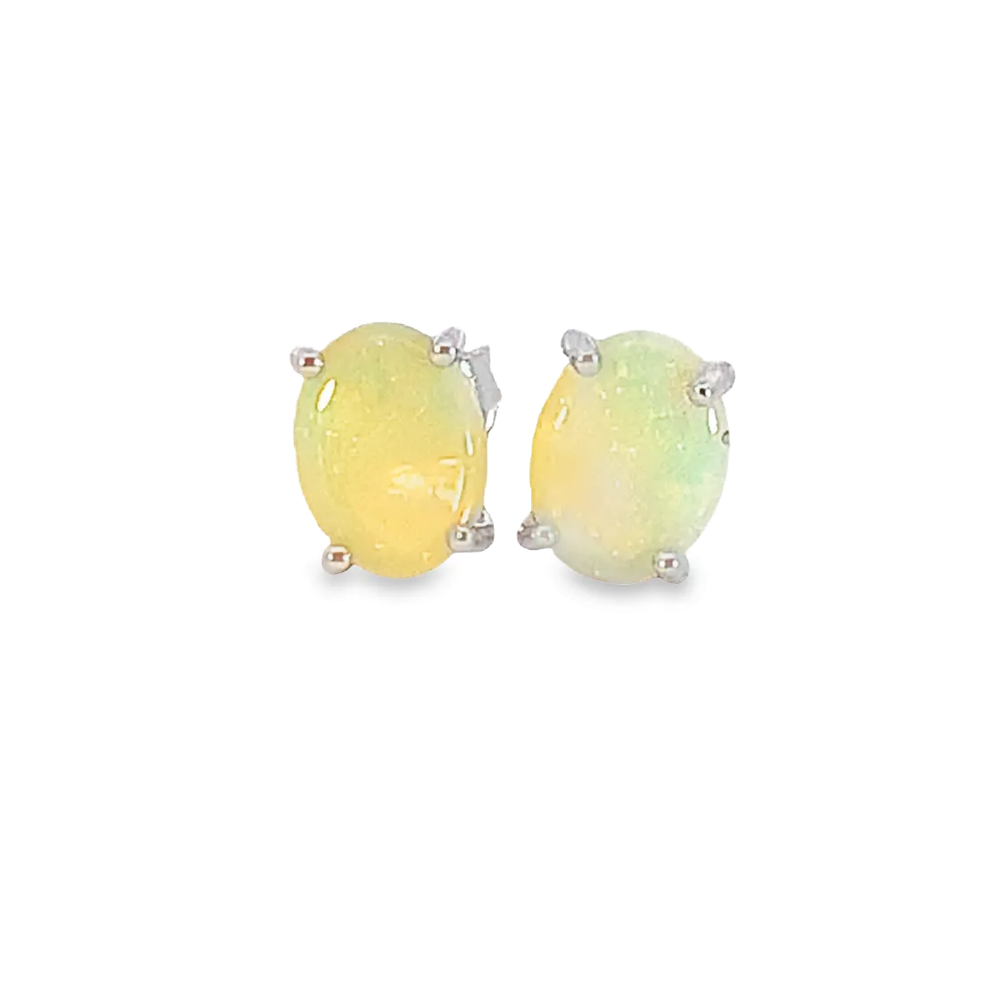 Sterling Silver 8x6mm White Opal studs