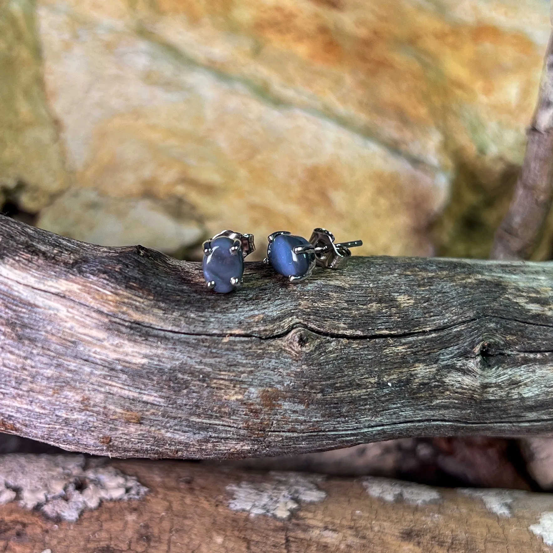 Sterling Silver Black Opal 7x5mm studs