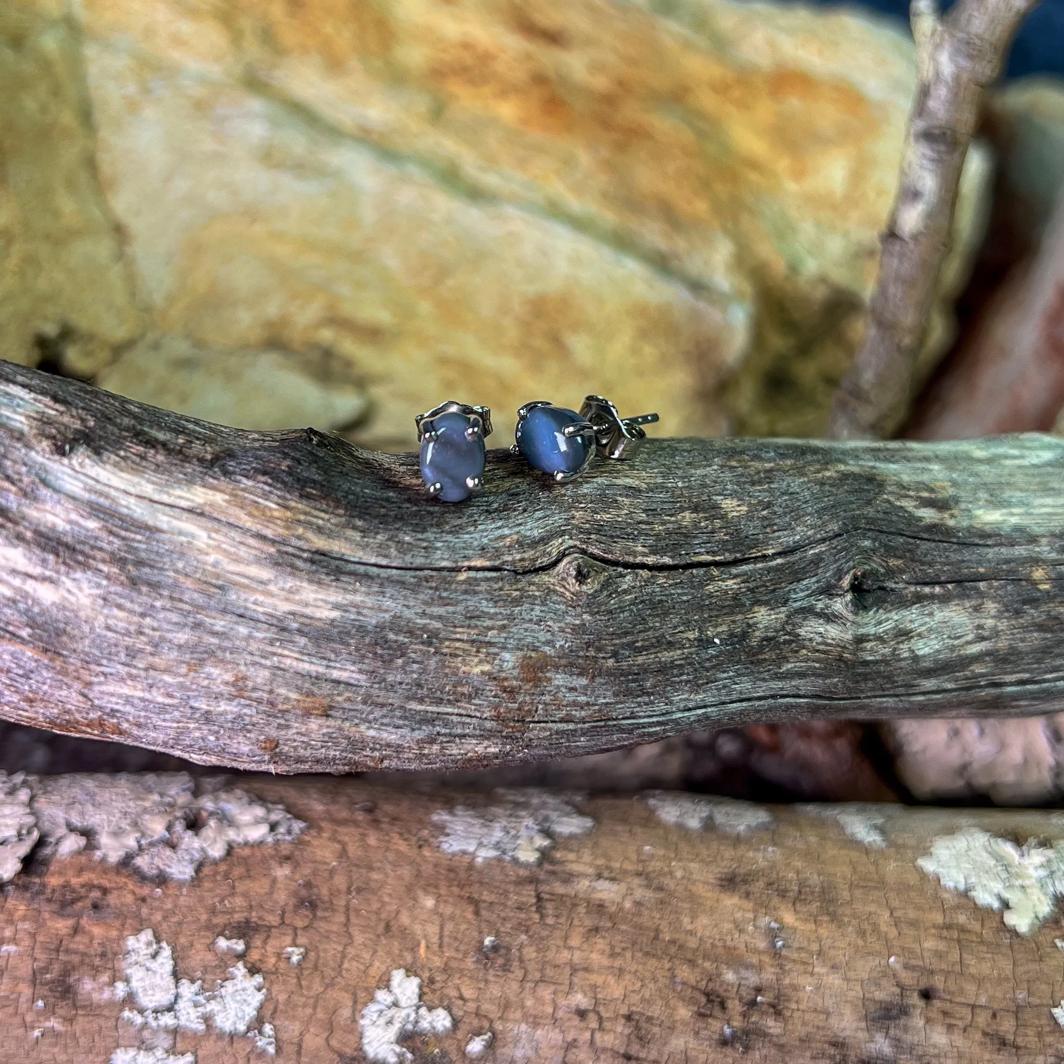 Sterling Silver Black Opal 7x5mm studs