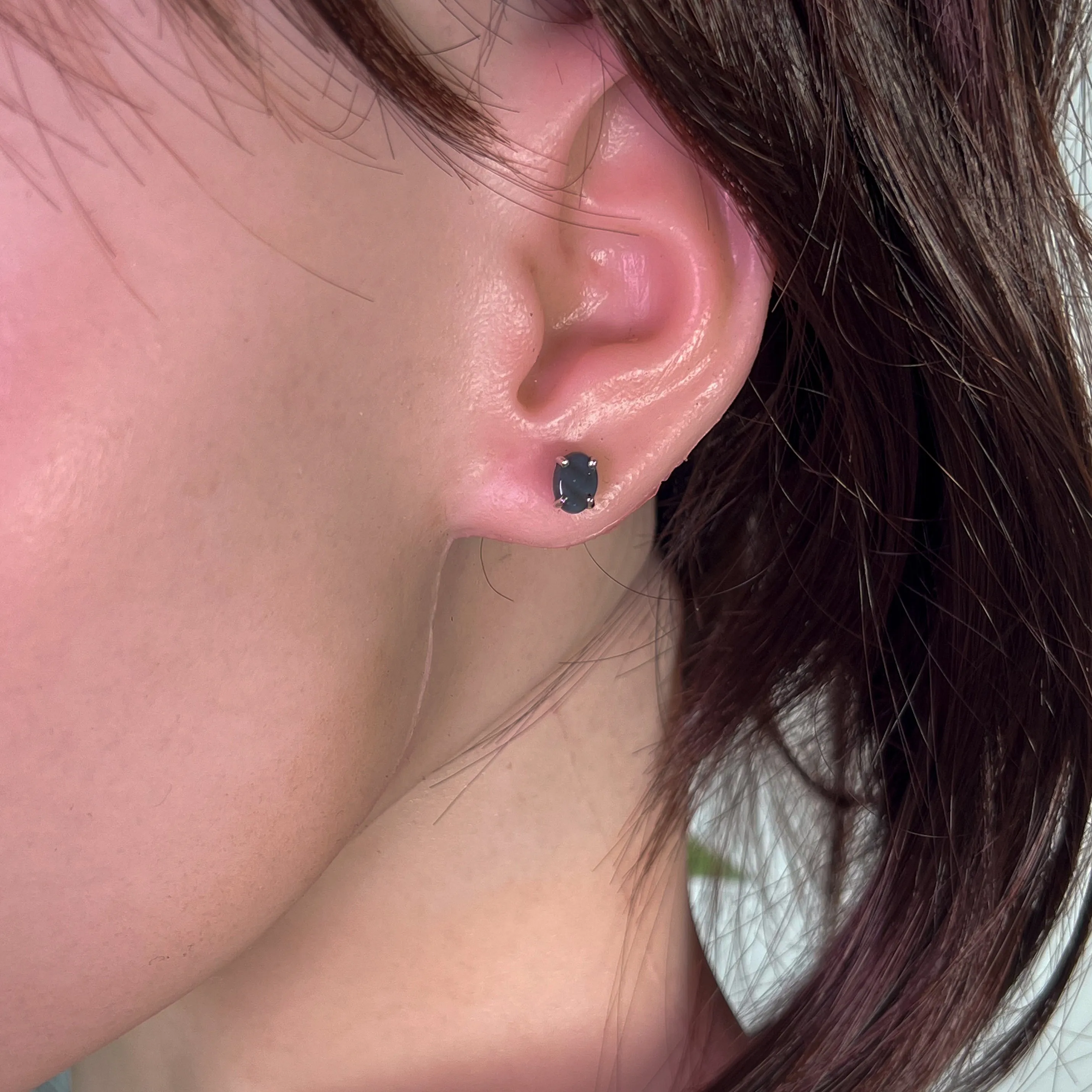 Sterling Silver Black Opal 7x5mm studs