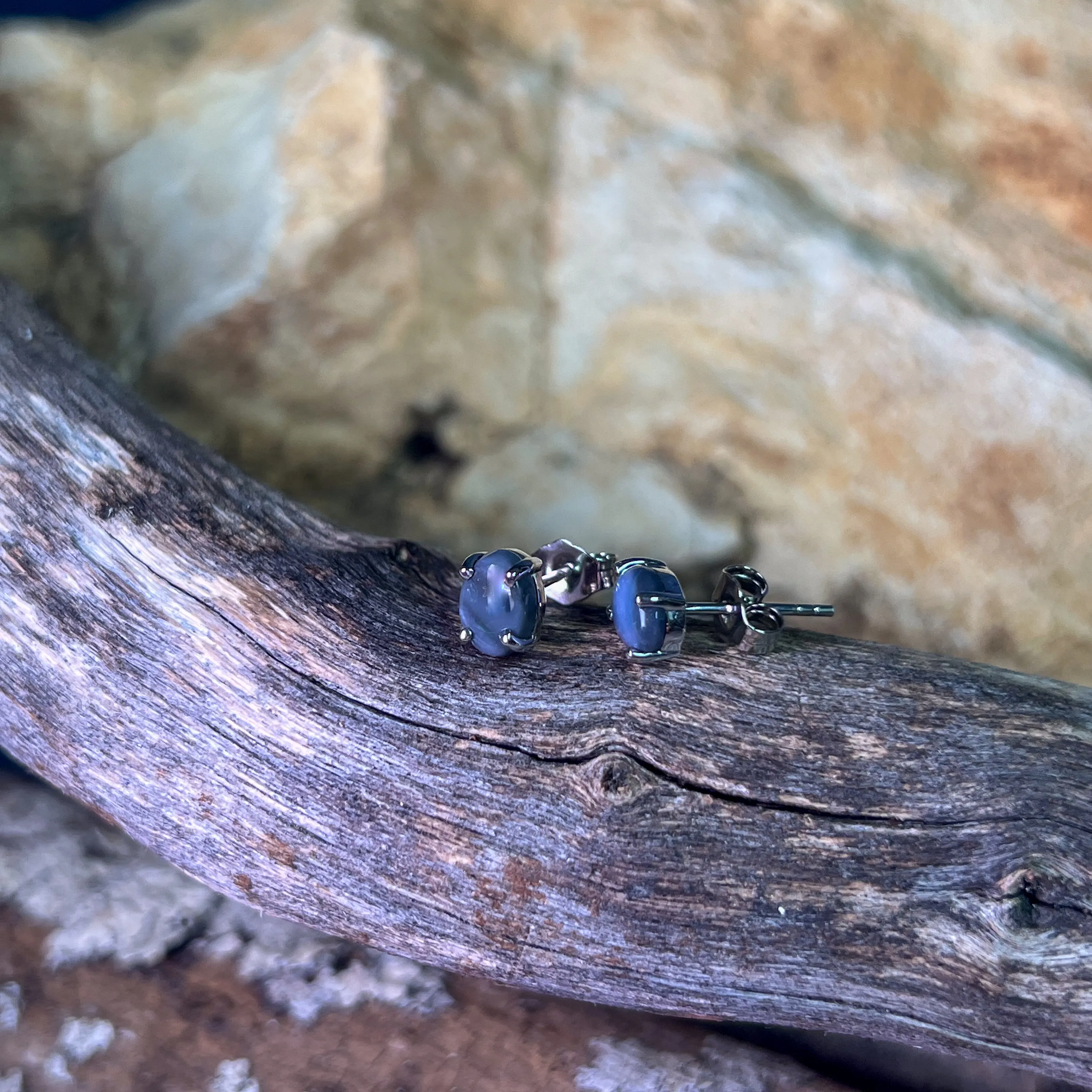 Sterling Silver Black Opal 7x5mm studs