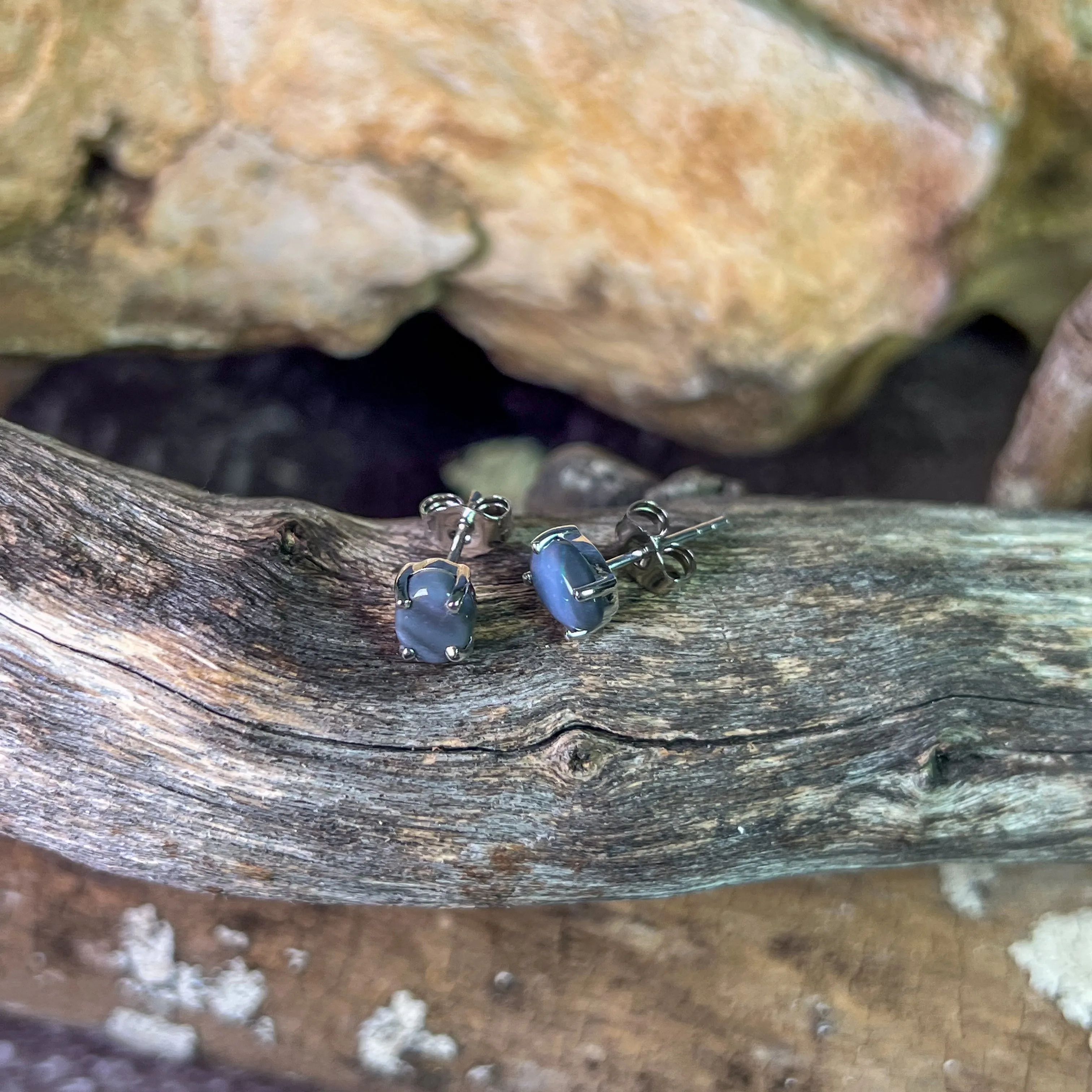 Sterling Silver Black Opal 7x5mm studs