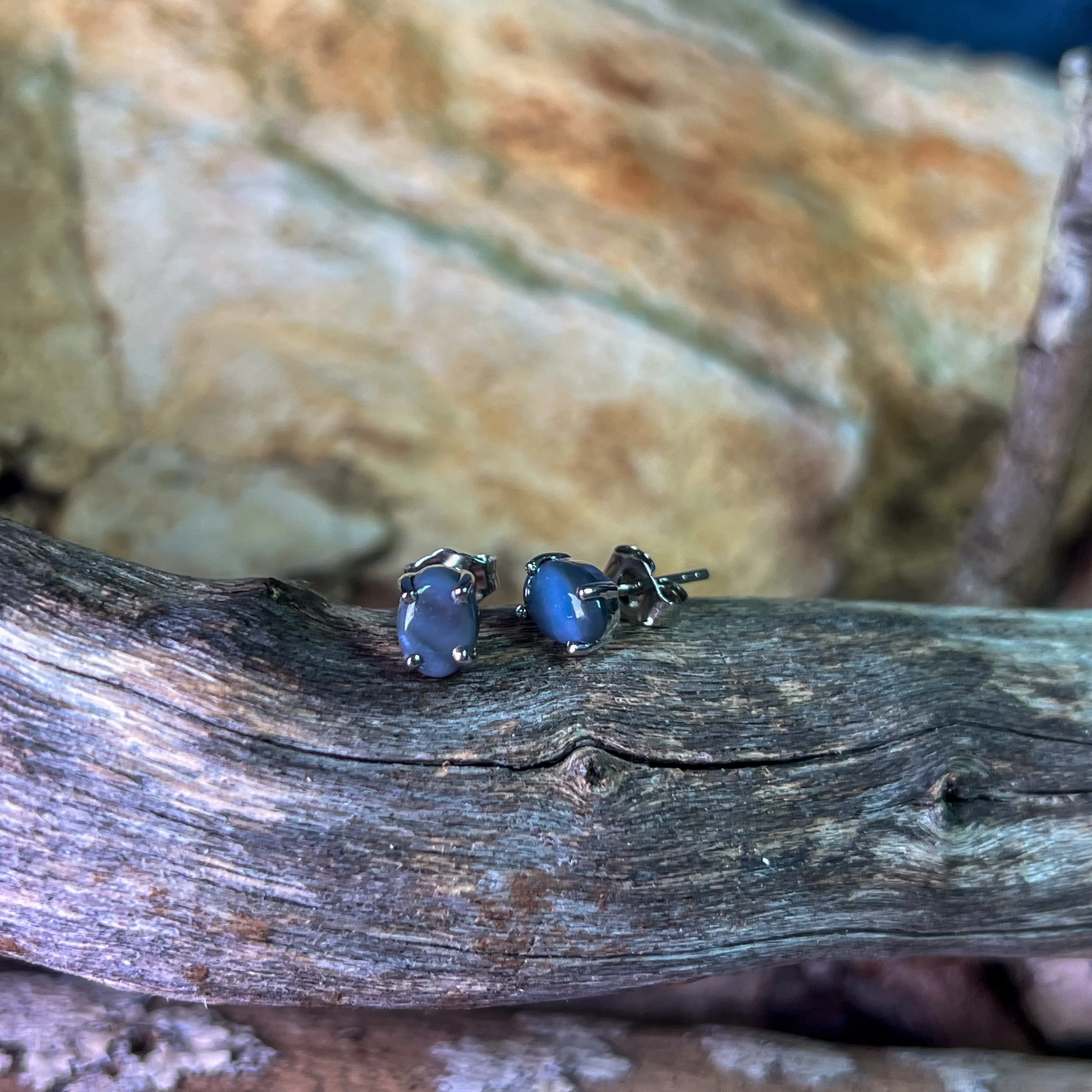 Sterling Silver Black Opal 7x5mm studs